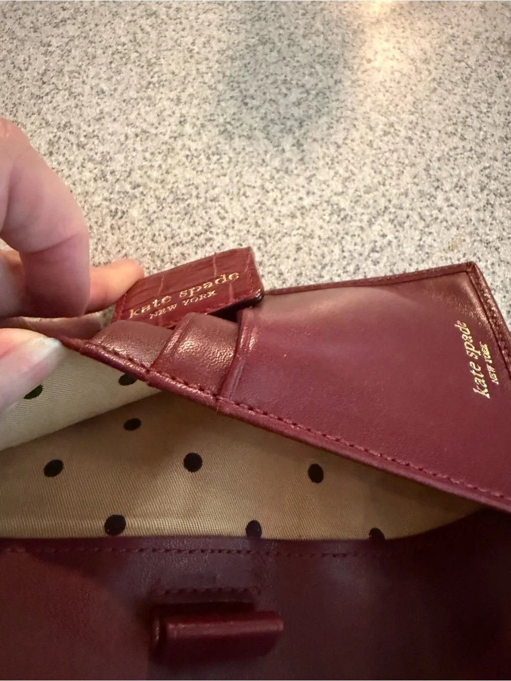 Kate Spade New York Stacy Red Croc Embossed Leather Slim Bifold Wallet